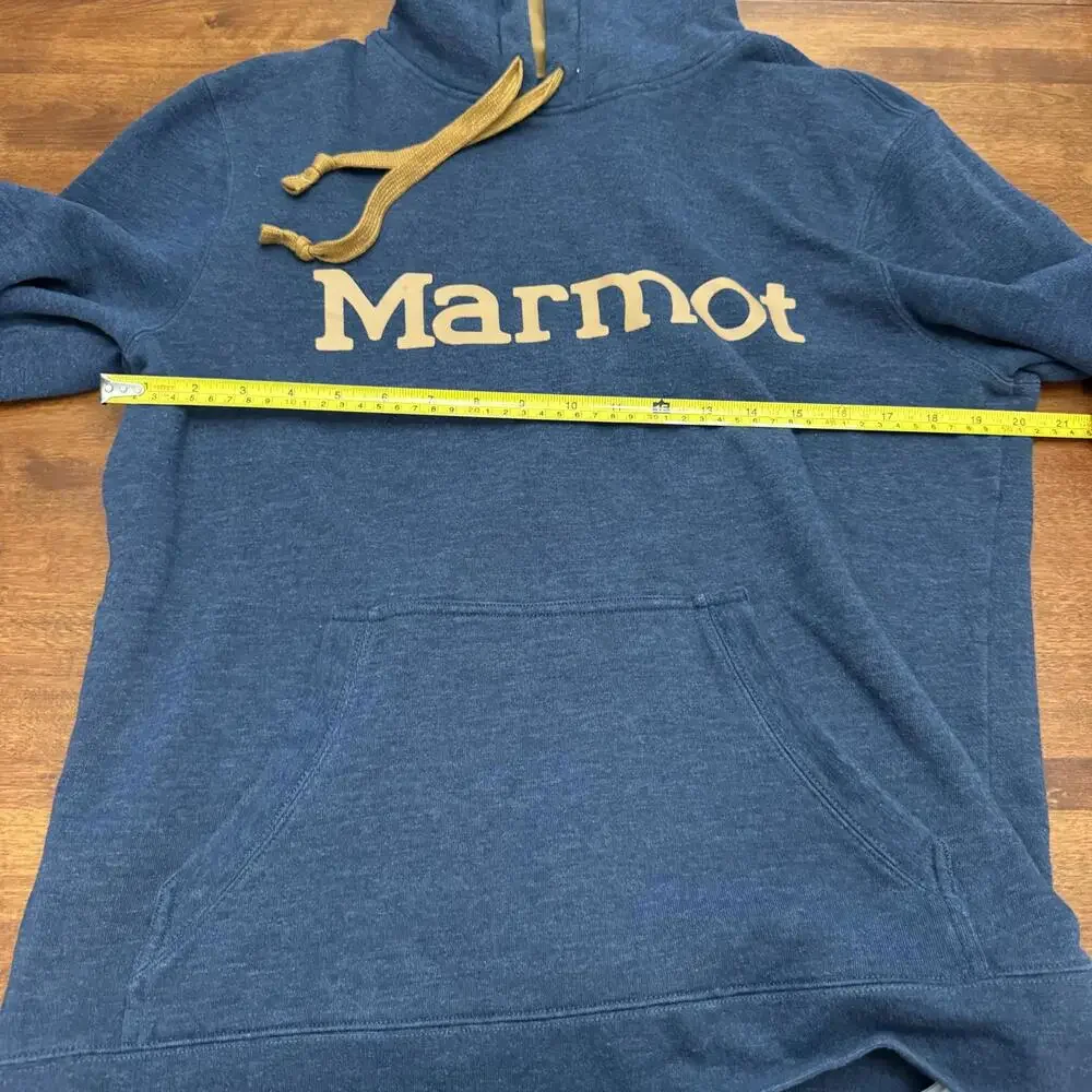 Marmot Logo Hoodie, Blue with Yellow Detail, Mens Small - Picture 5 of 6